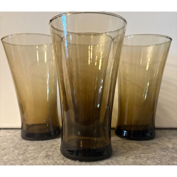 Set of 4 Vintage Anchor Hocking Smokey Brown 6" Tumblers  # 3003 - Picture 2 of 4